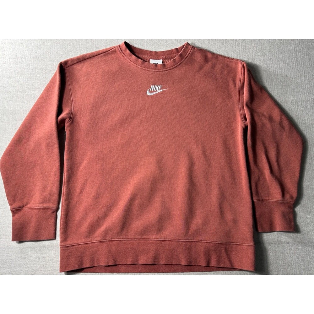 Nike Sportswear Girls Club Fleece Crewneck Sweatshirt Rose Large Swoosh Pullover